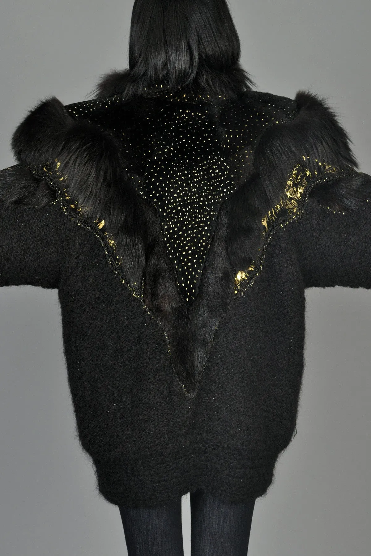 Hand-Painted Mohair Coat w/Leather   Fur Trim