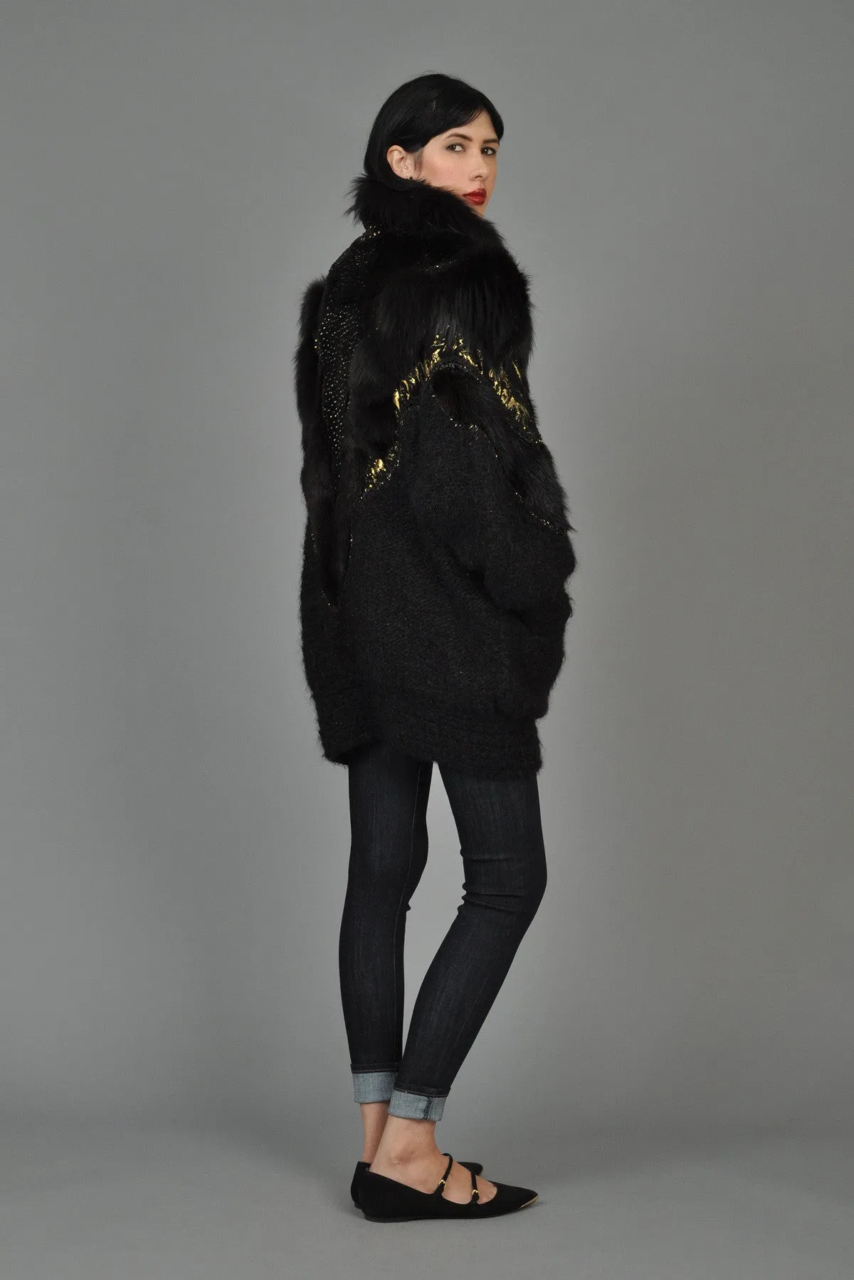 Hand-Painted Mohair Coat w/Leather   Fur Trim