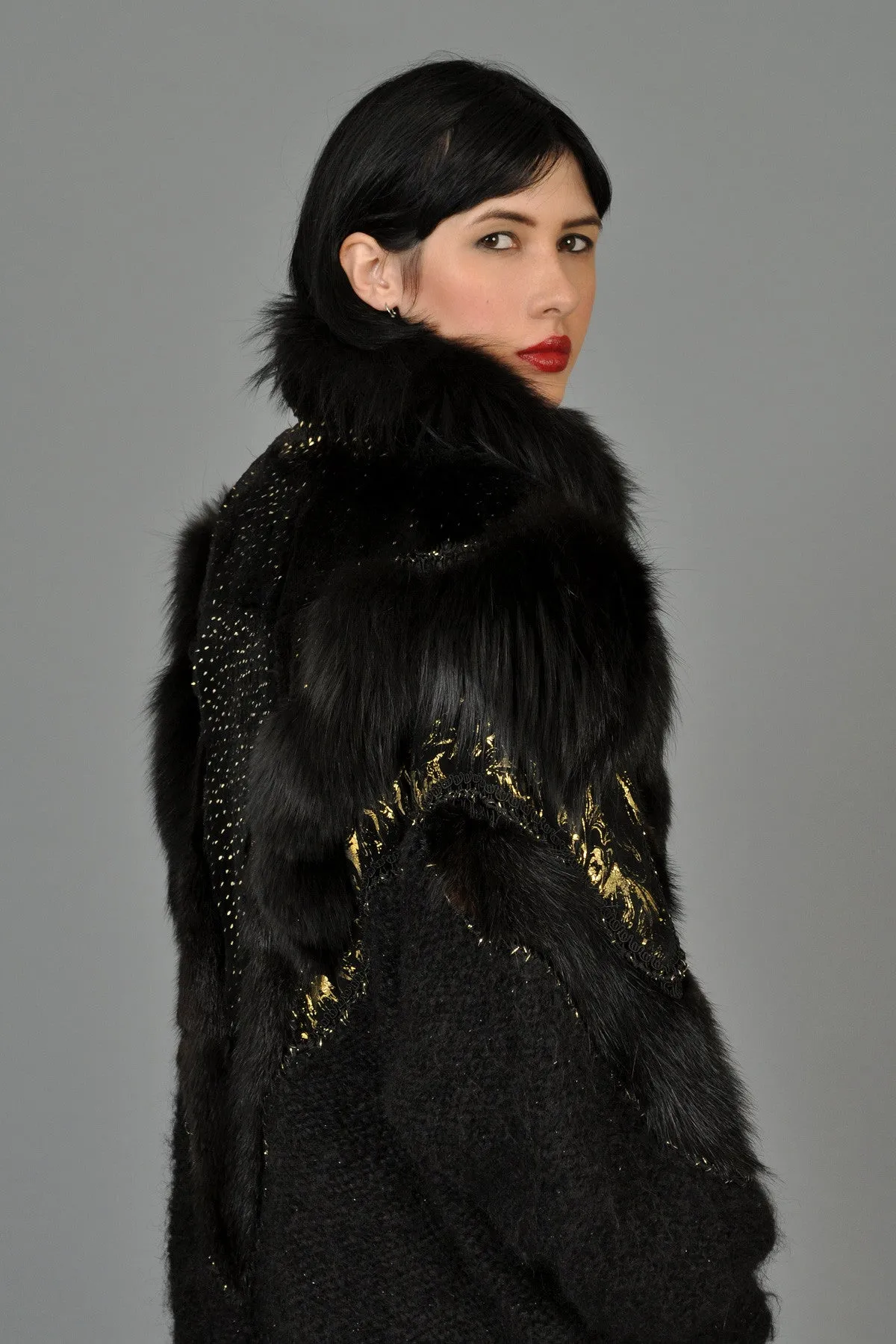 Hand-Painted Mohair Coat w/Leather   Fur Trim