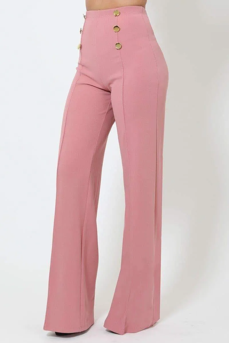 High-waist Crepe Pants With Buttons