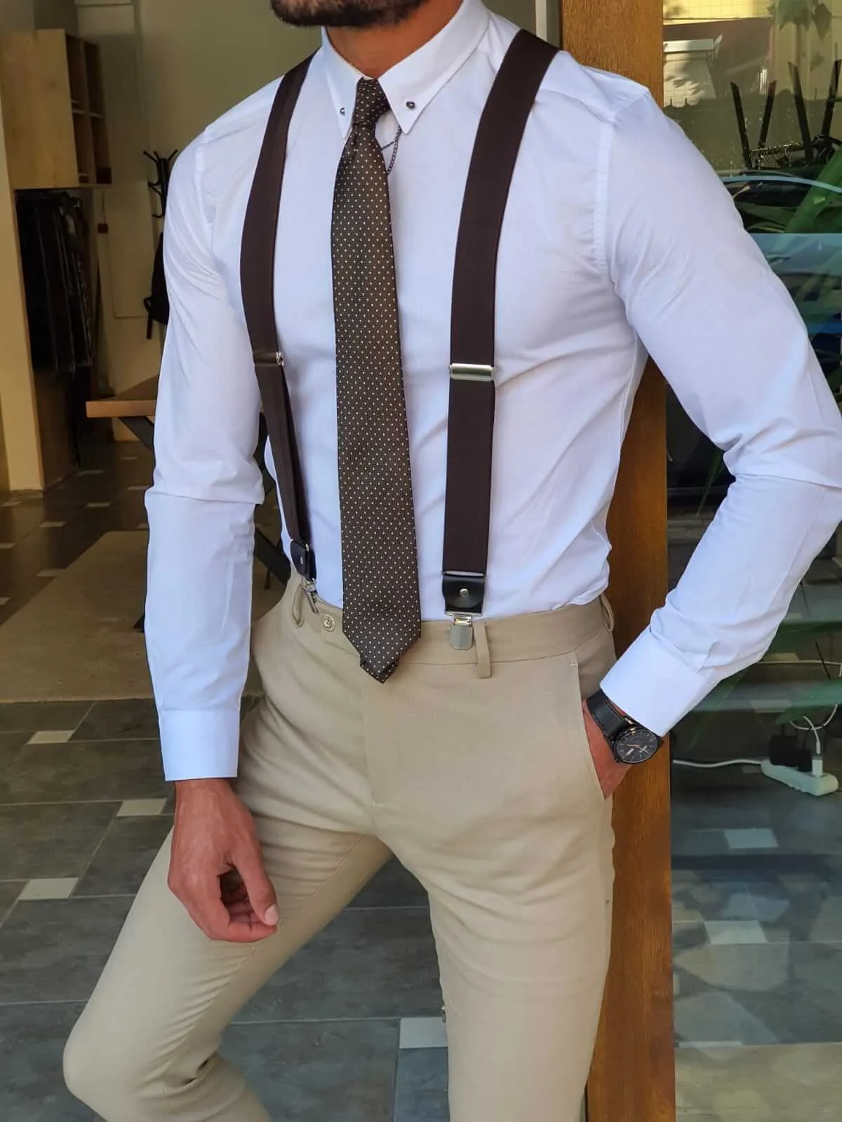 HolloMen BROWN SUSPENDERS