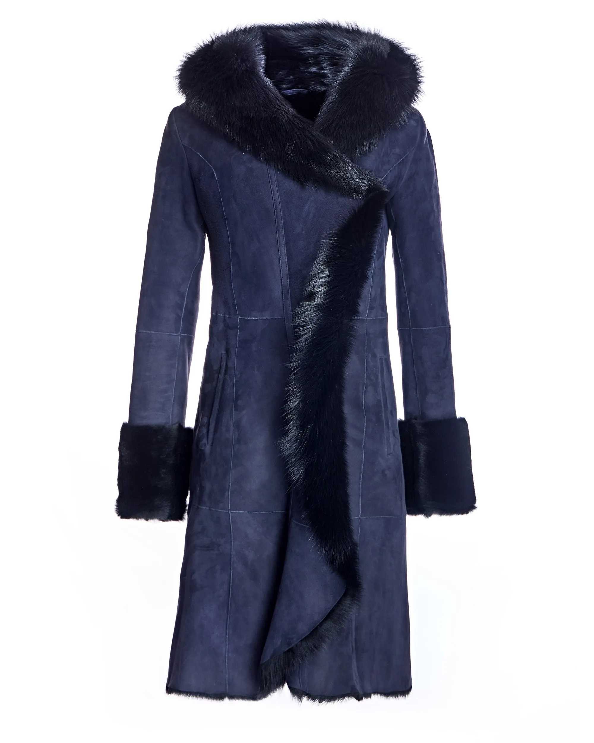 Hooded Shearling Short Coat with Ruffle Trim