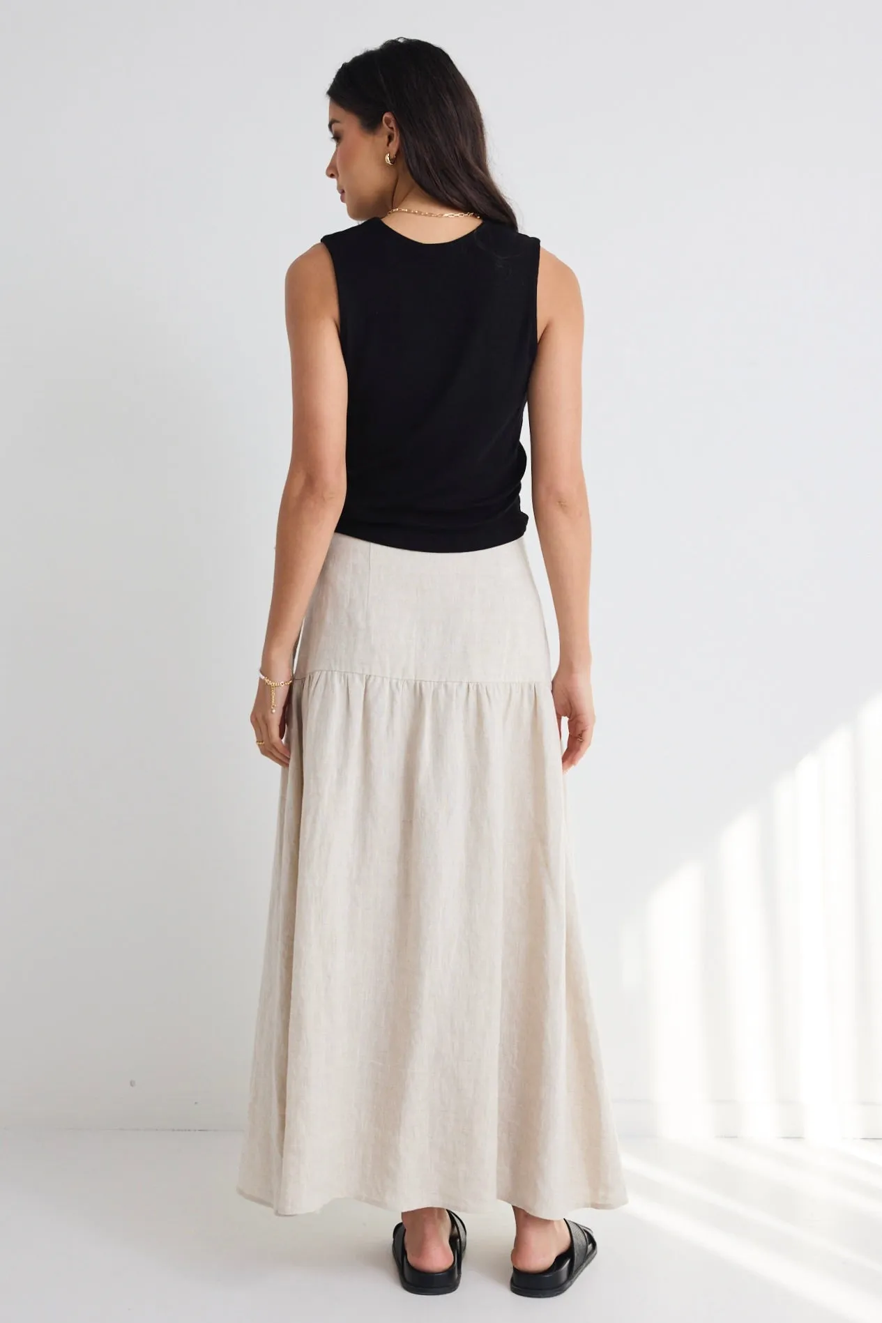 Impact Natural Linen Tiered Wrap Maxi Skirt