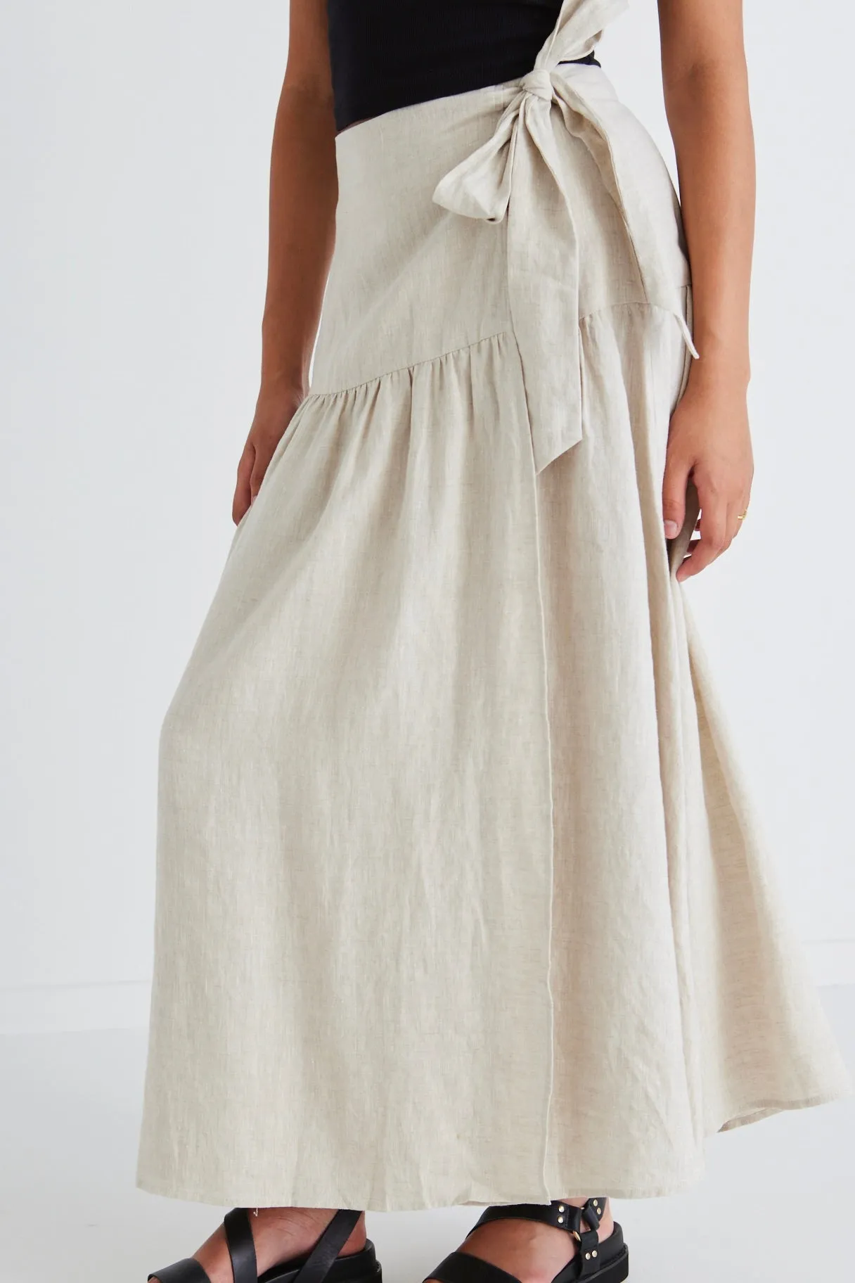 Impact Natural Linen Tiered Wrap Maxi Skirt