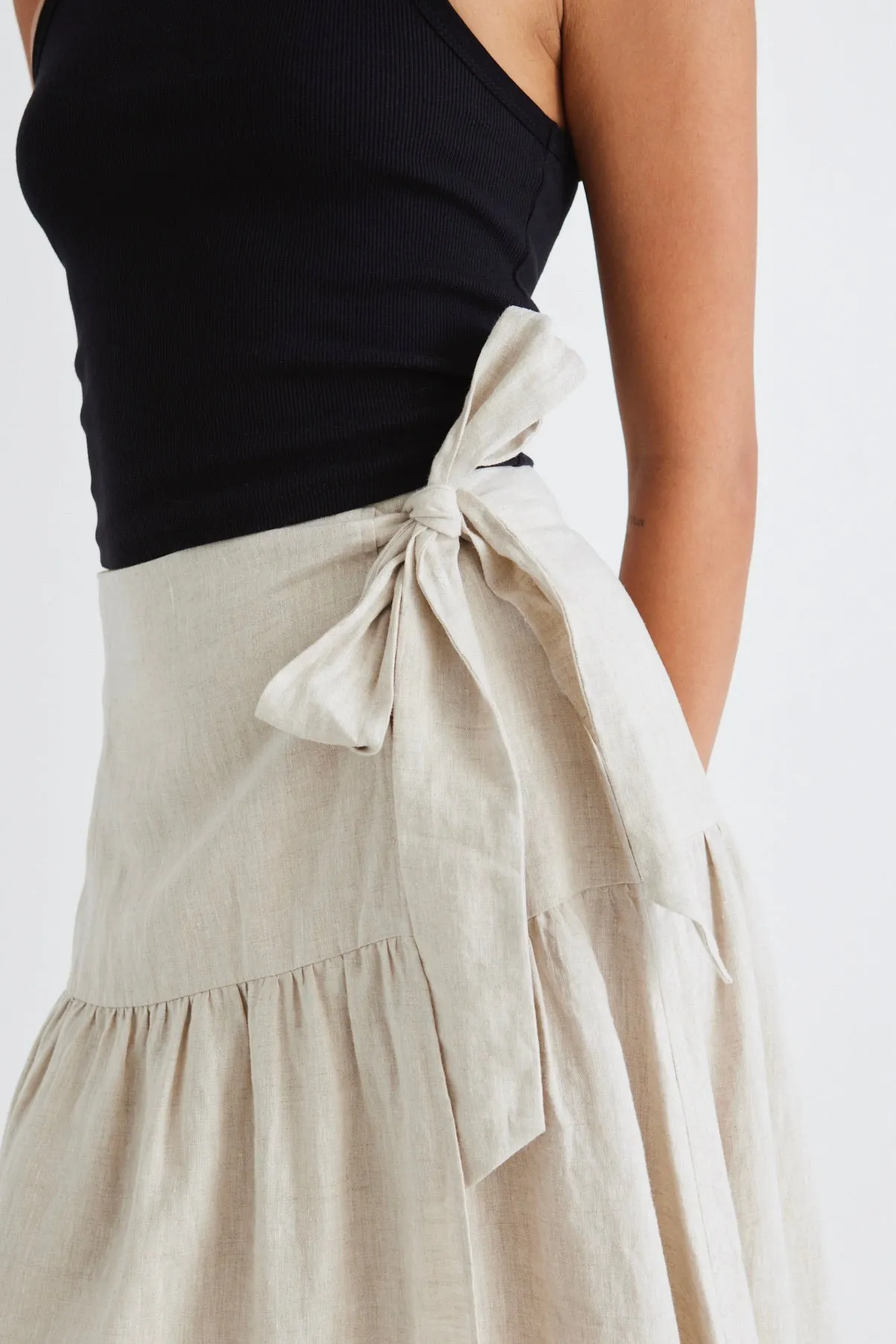 Impact Natural Linen Tiered Wrap Maxi Skirt
