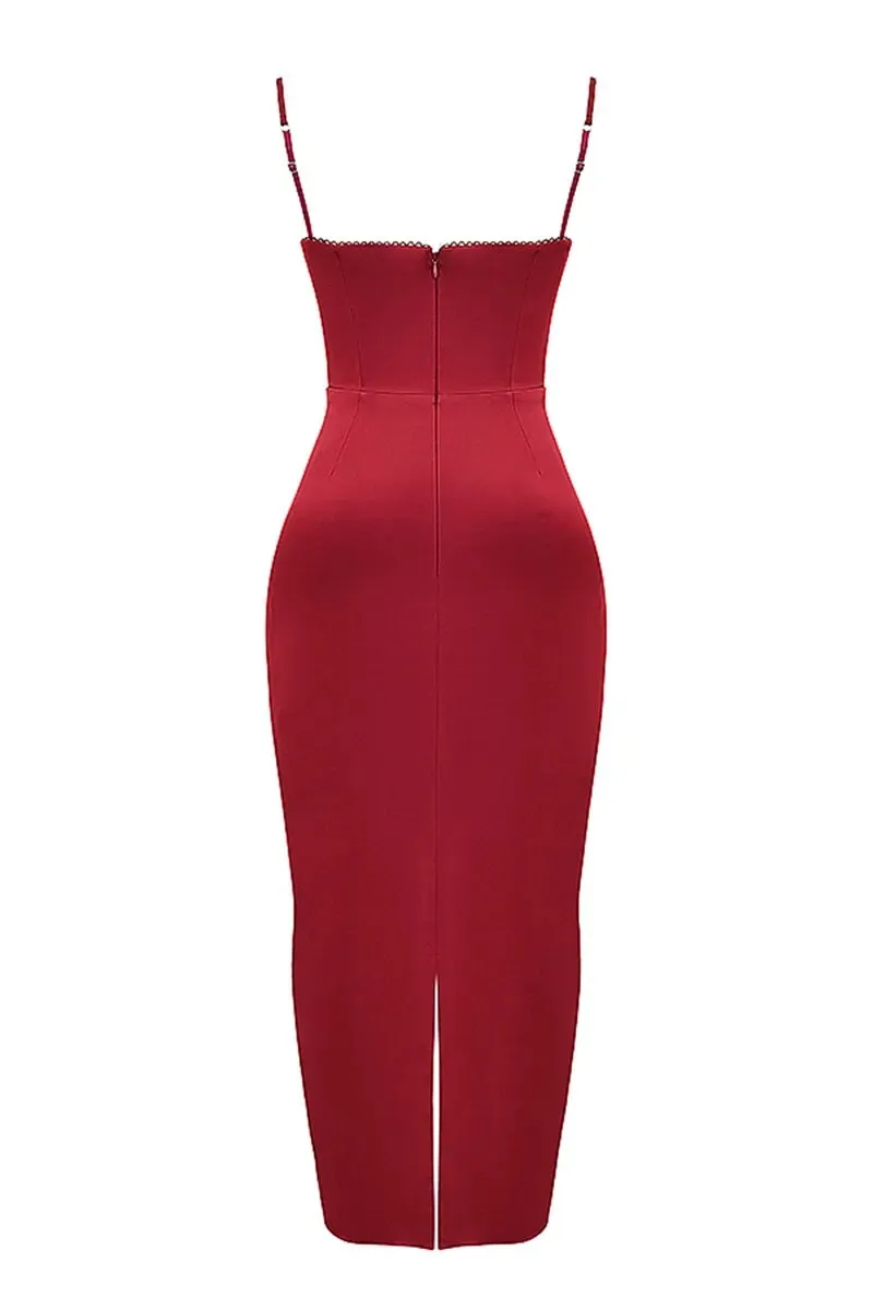 Joanna Satin Spaghetti Strap Backless Bodycon Maxi Dress