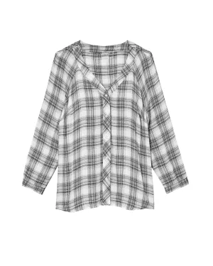 Kate Long Sleeve Raglan V-neck Button Down Shirt | White / Black