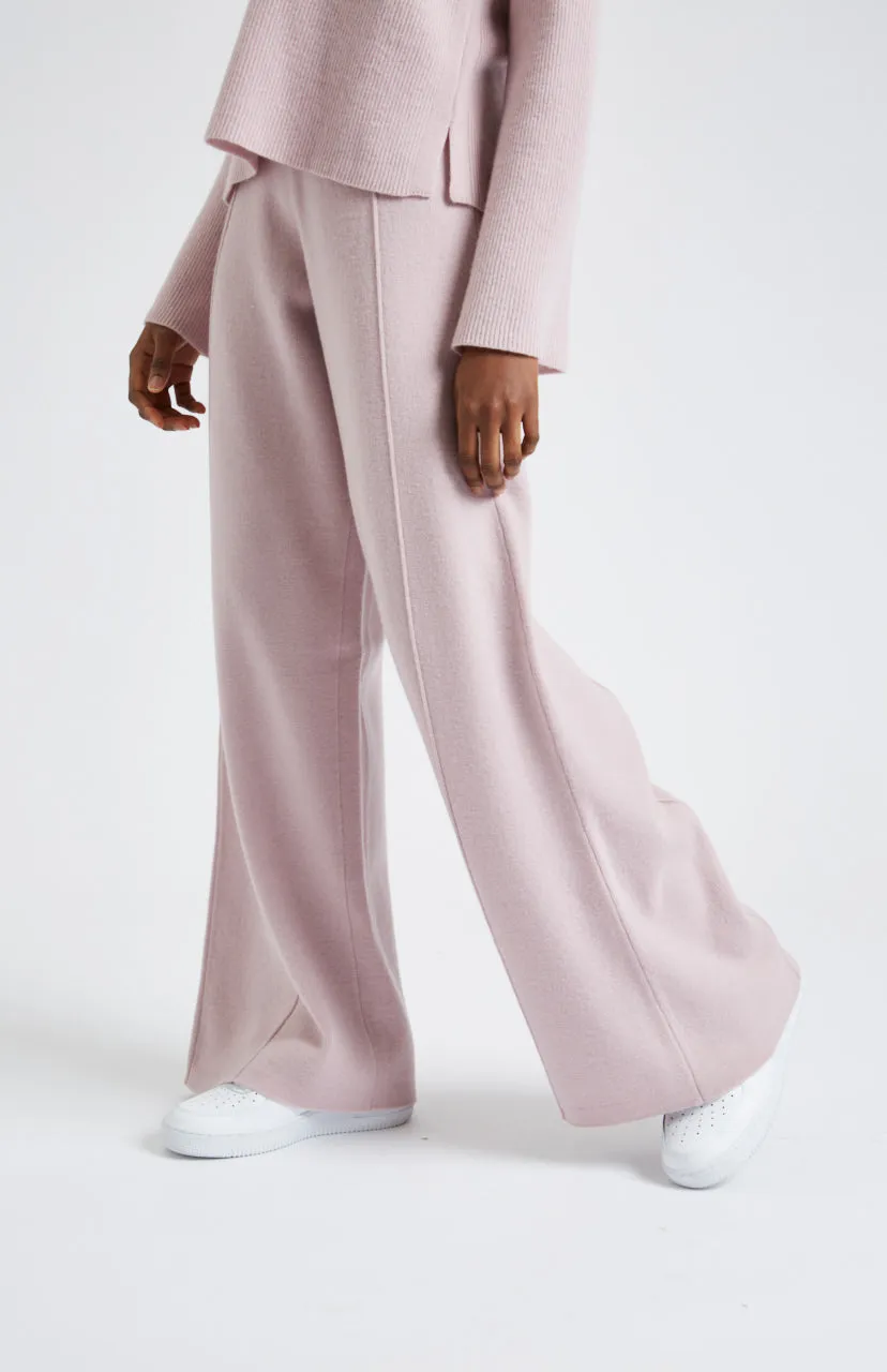 Knitted Wide Leg Cashmere Blend Trousers In Powder Pink