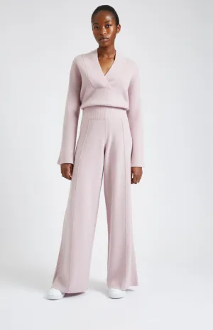 Knitted Wide Leg Cashmere Blend Trousers In Powder Pink