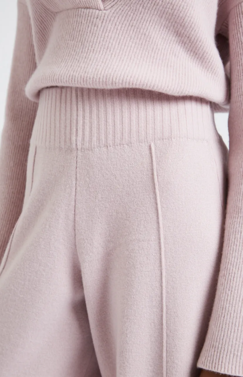 Knitted Wide Leg Cashmere Blend Trousers In Powder Pink