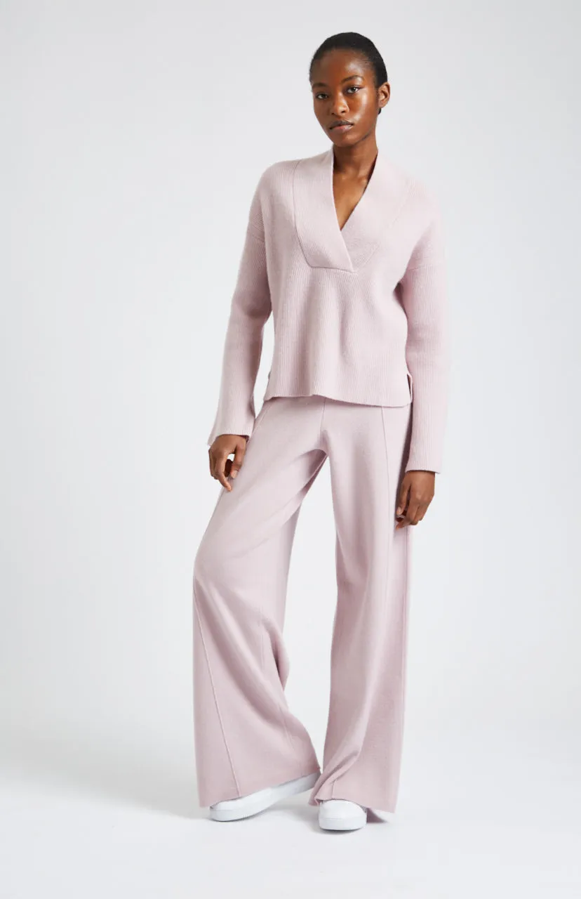 Knitted Wide Leg Cashmere Blend Trousers In Powder Pink