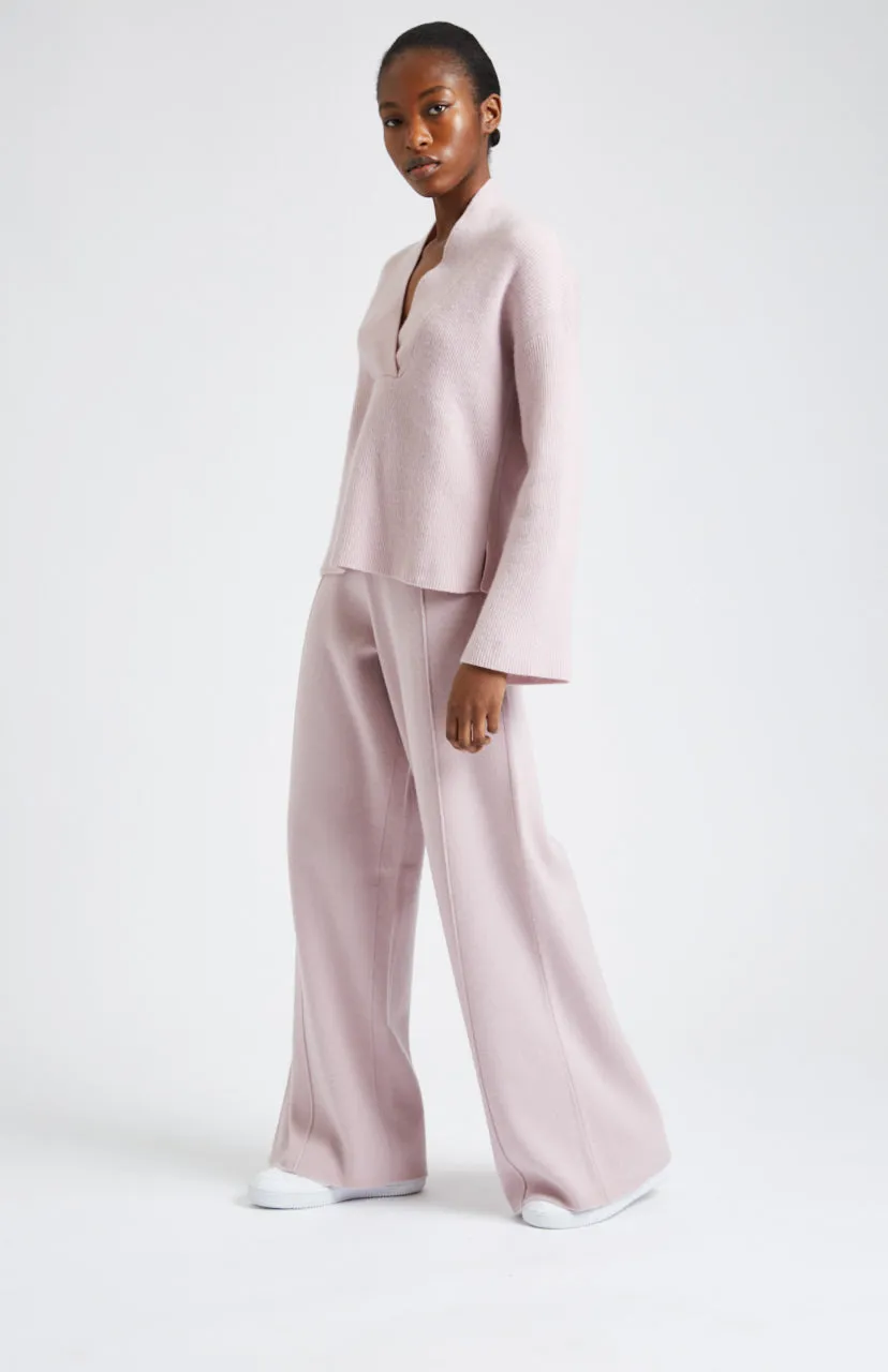 Knitted Wide Leg Cashmere Blend Trousers In Powder Pink