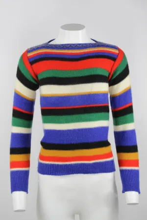 Ladies 70s stripe boat neck jumper - Navy - S