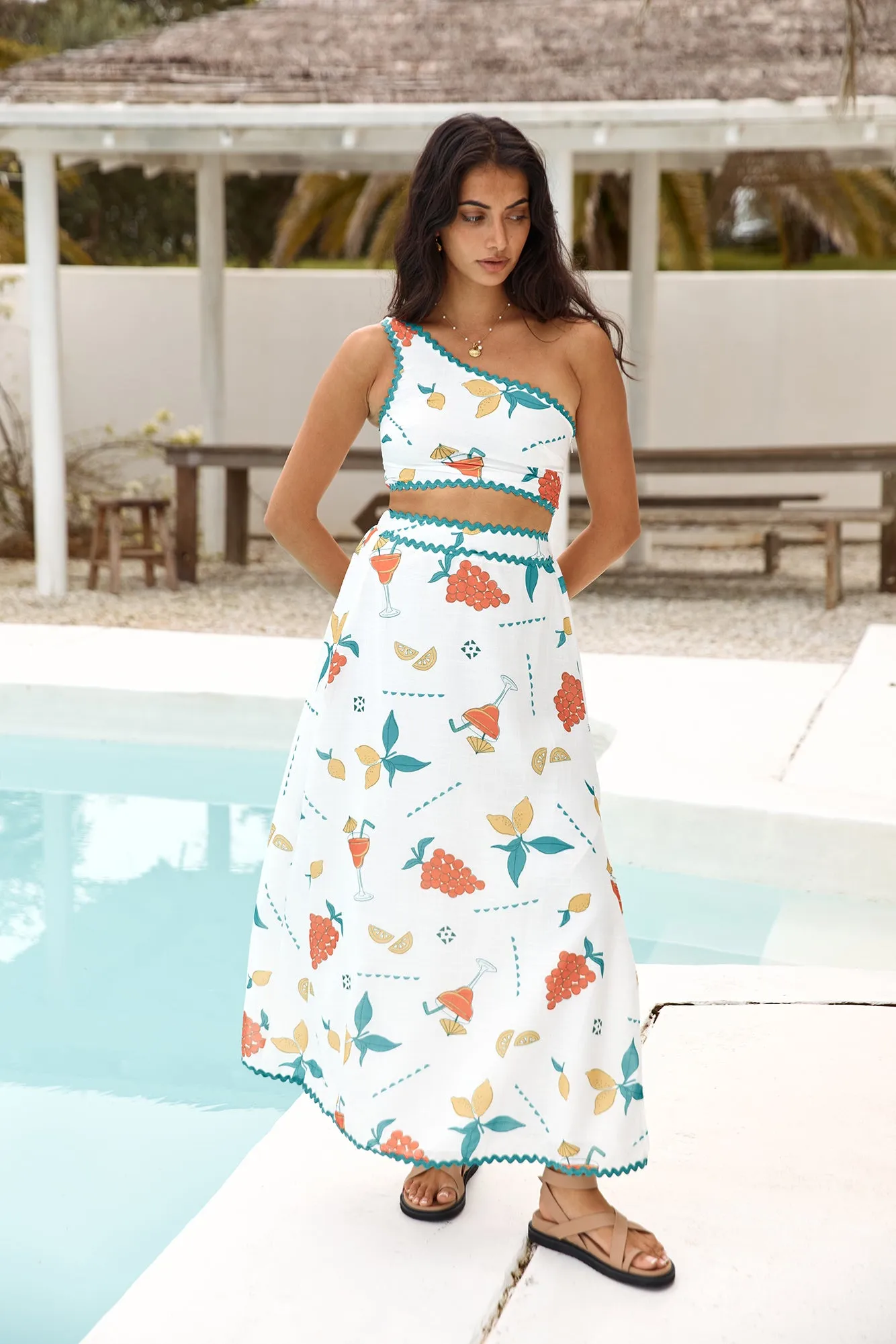 Lemon Wedge One Shoulder Crop Top Green