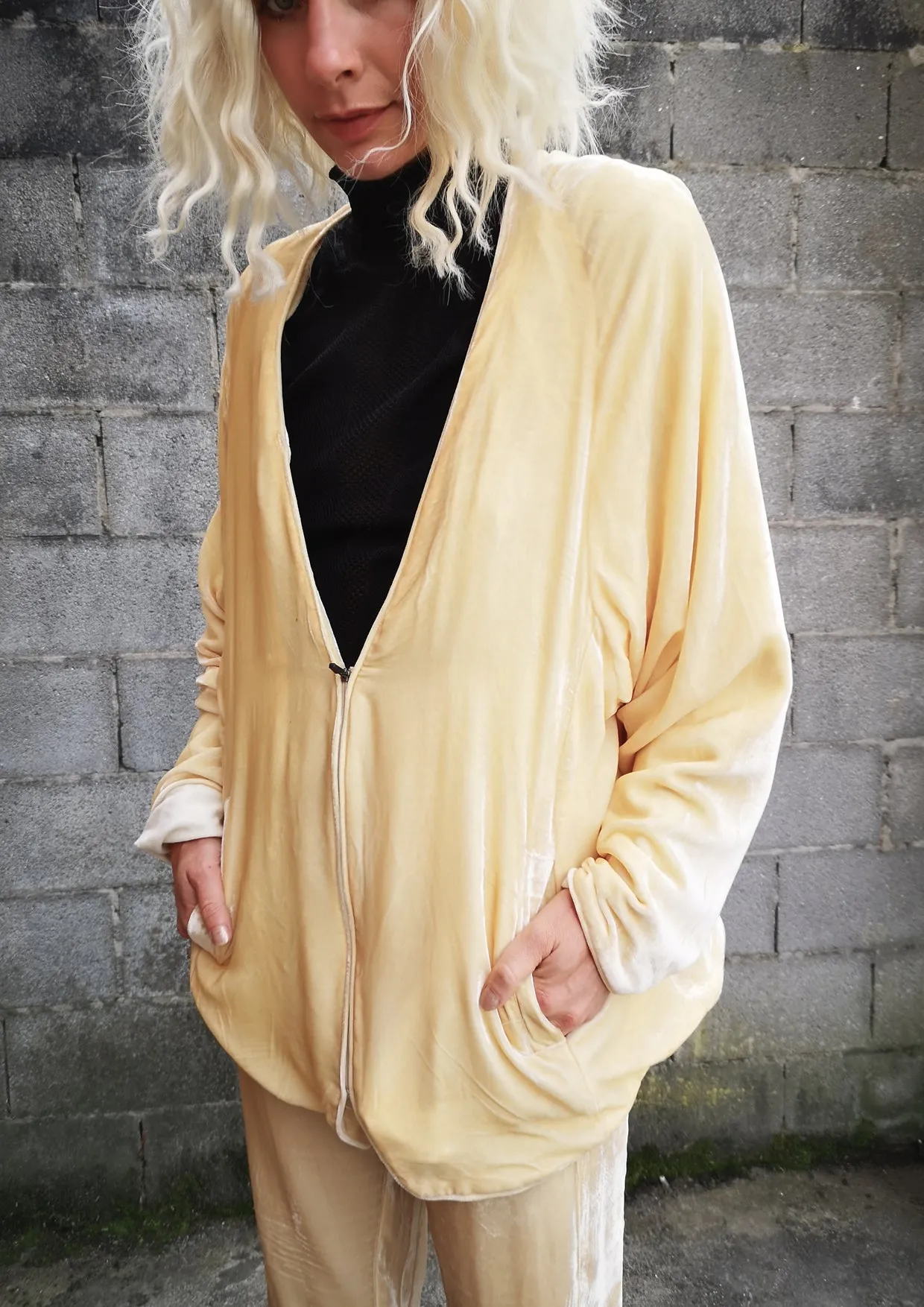 LIMITED EDITION - CARDIGAN WITH ZIP - SILK VELVET ivory