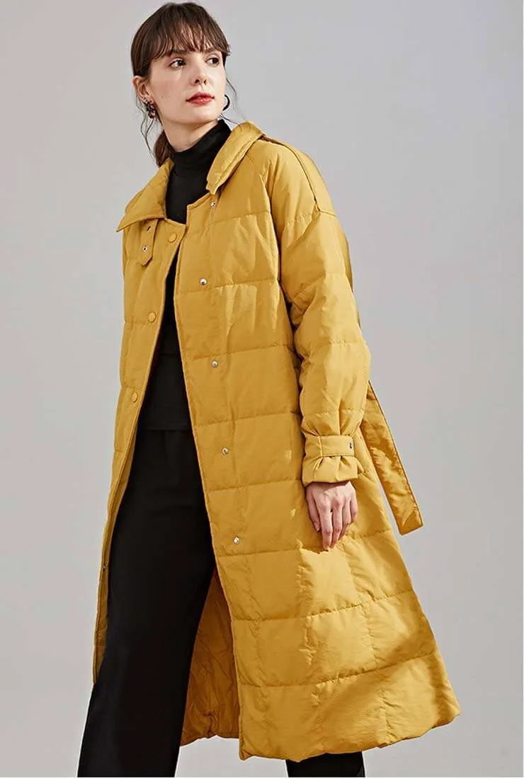 Loose Long White Duck Down Coat With Belt