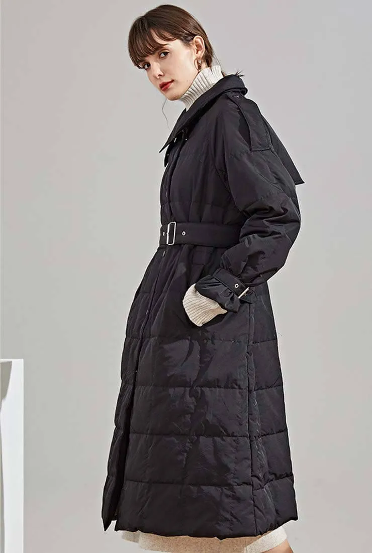 Loose Long White Duck Down Coat With Belt
