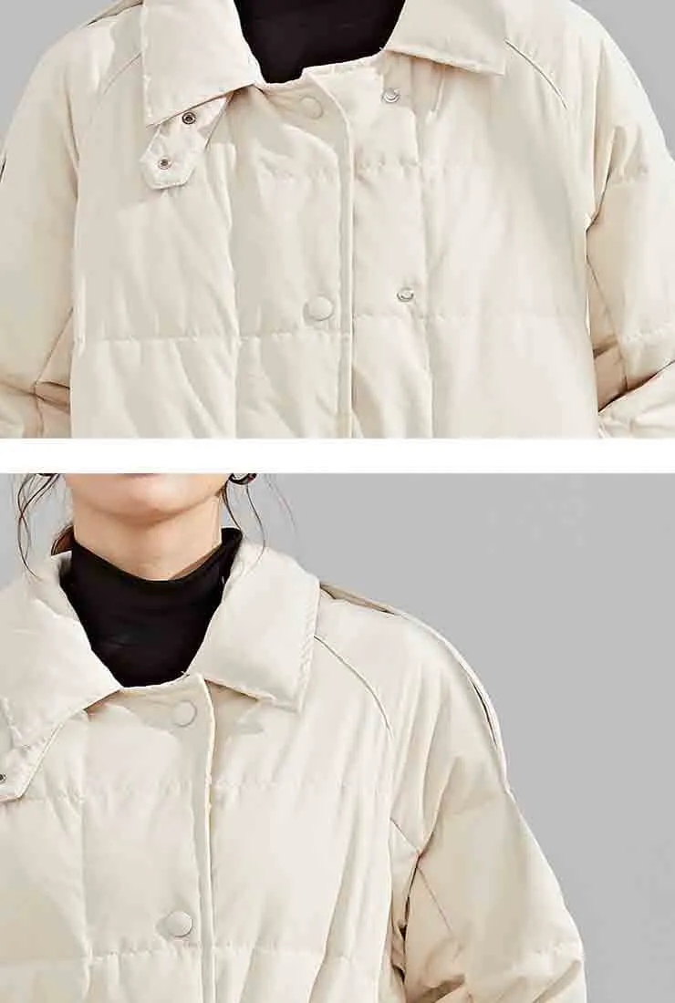 Loose Long White Duck Down Coat With Belt