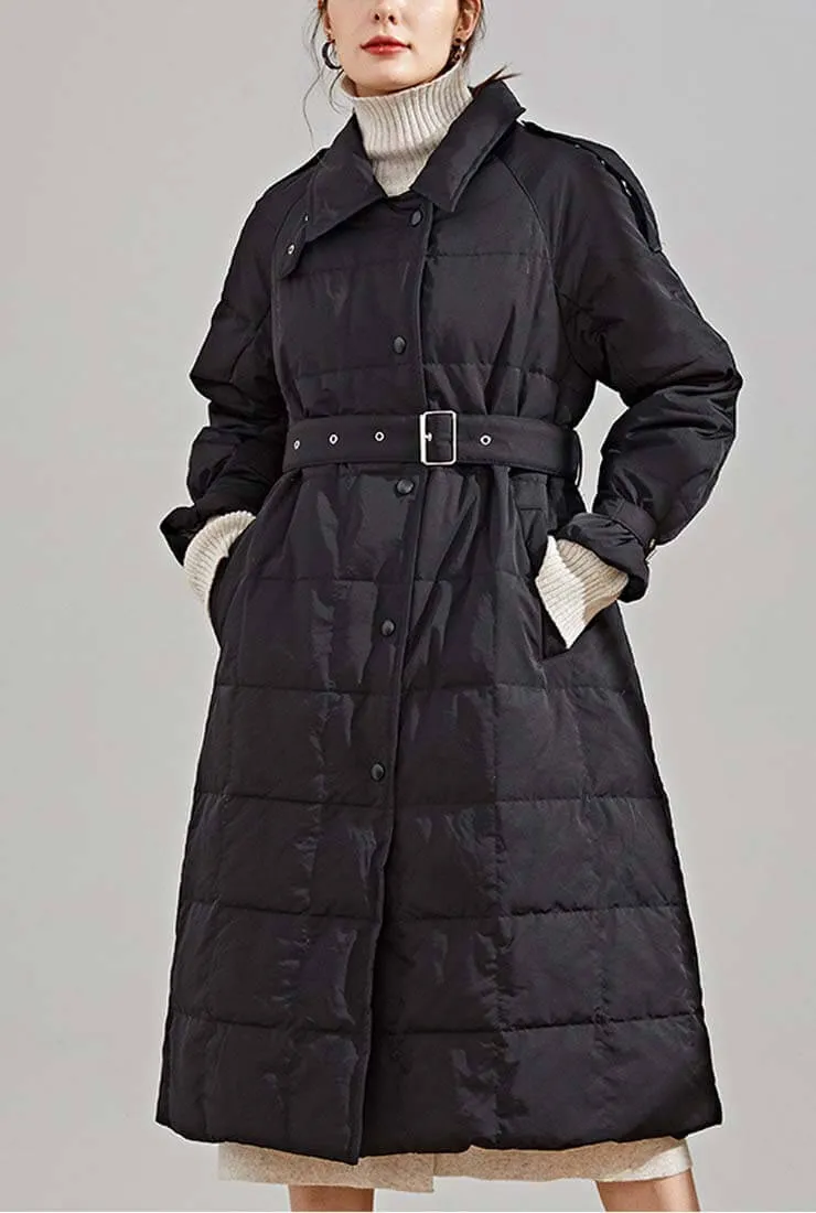 Loose Long White Duck Down Coat With Belt