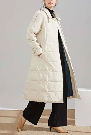 Loose Long White Duck Down Coat With Belt