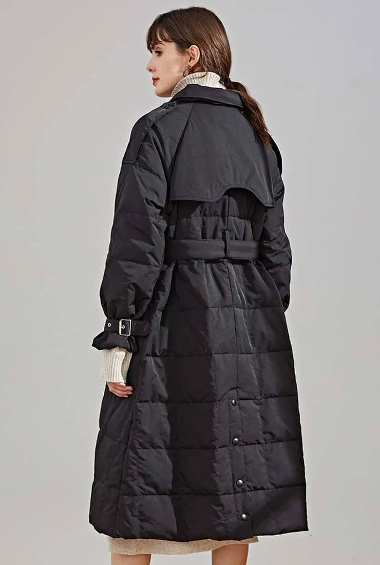Loose Long White Duck Down Coat With Belt