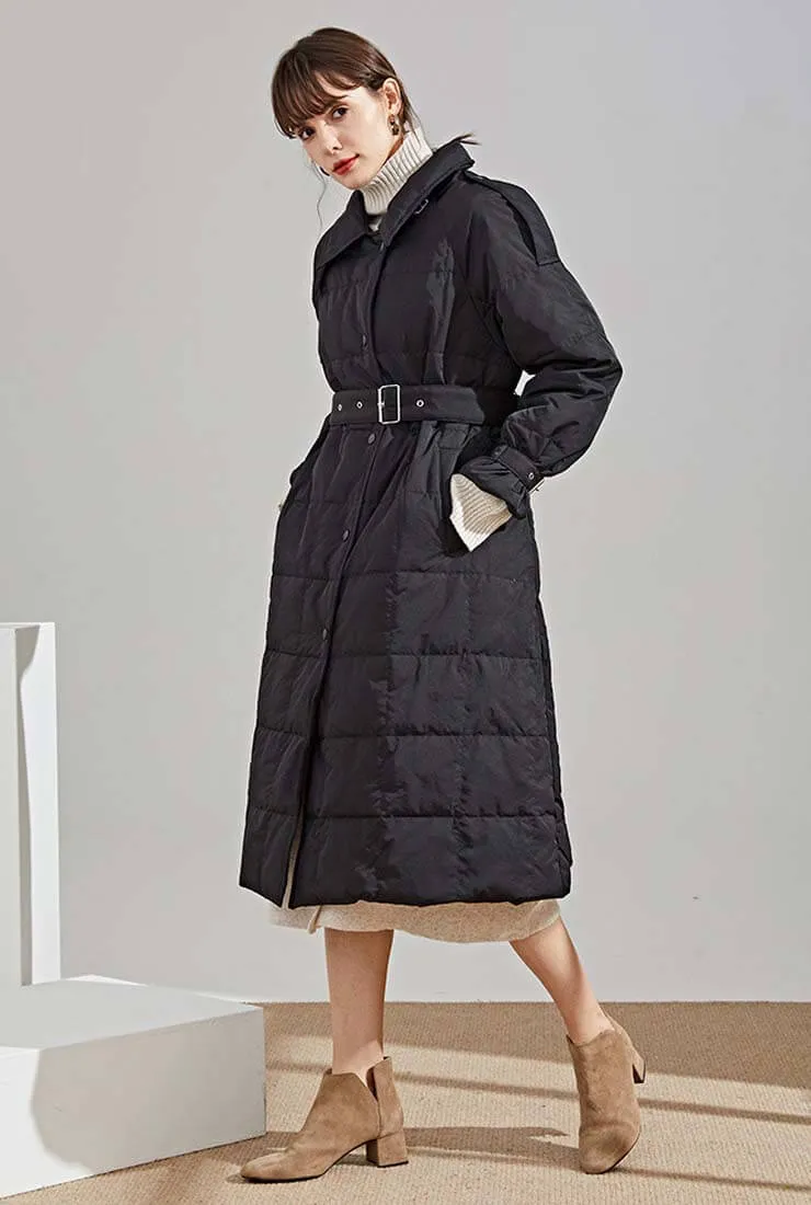 Loose Long White Duck Down Coat With Belt