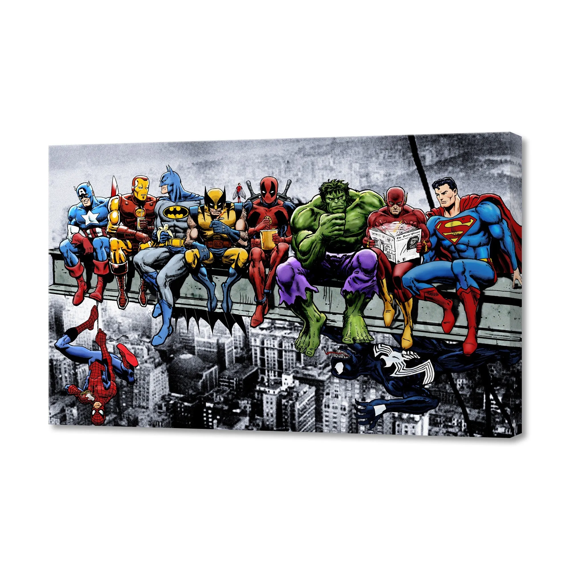 Marvel And Dc Superheroes Lunch Atop A Skyscraper Fine Art Stretched Canvas