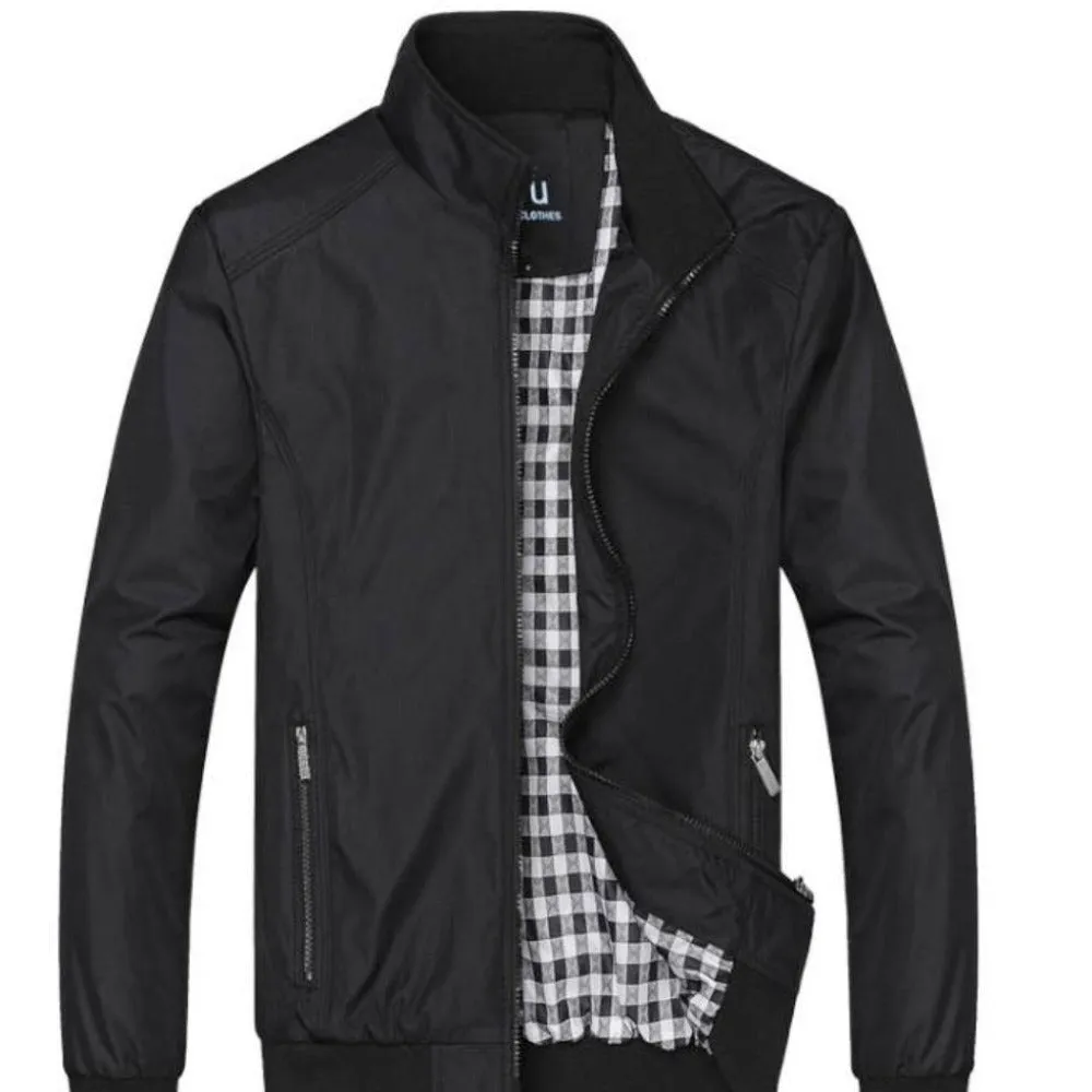 Mens Casual Zipper Stand Collar Jacket