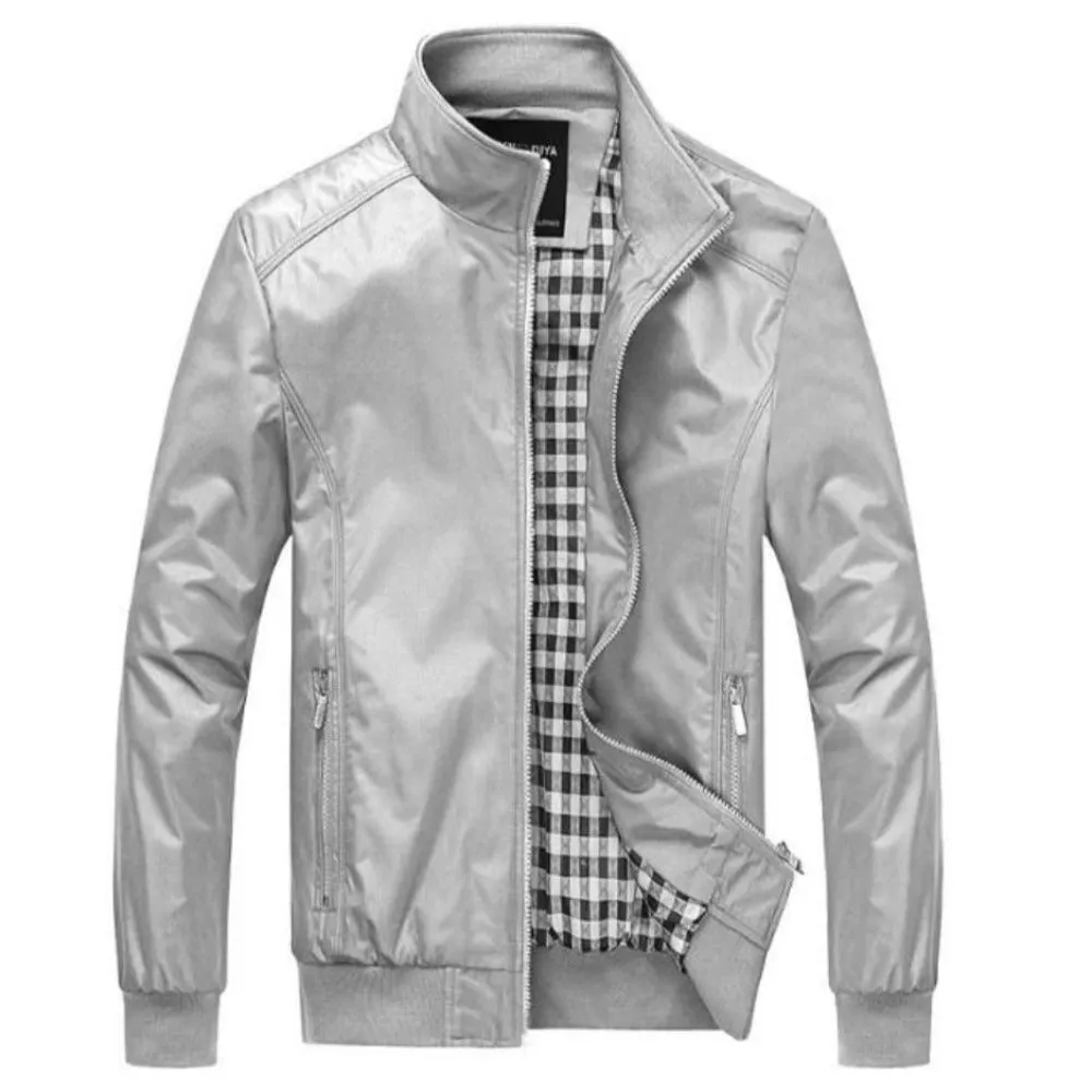 Mens Casual Zipper Stand Collar Jacket