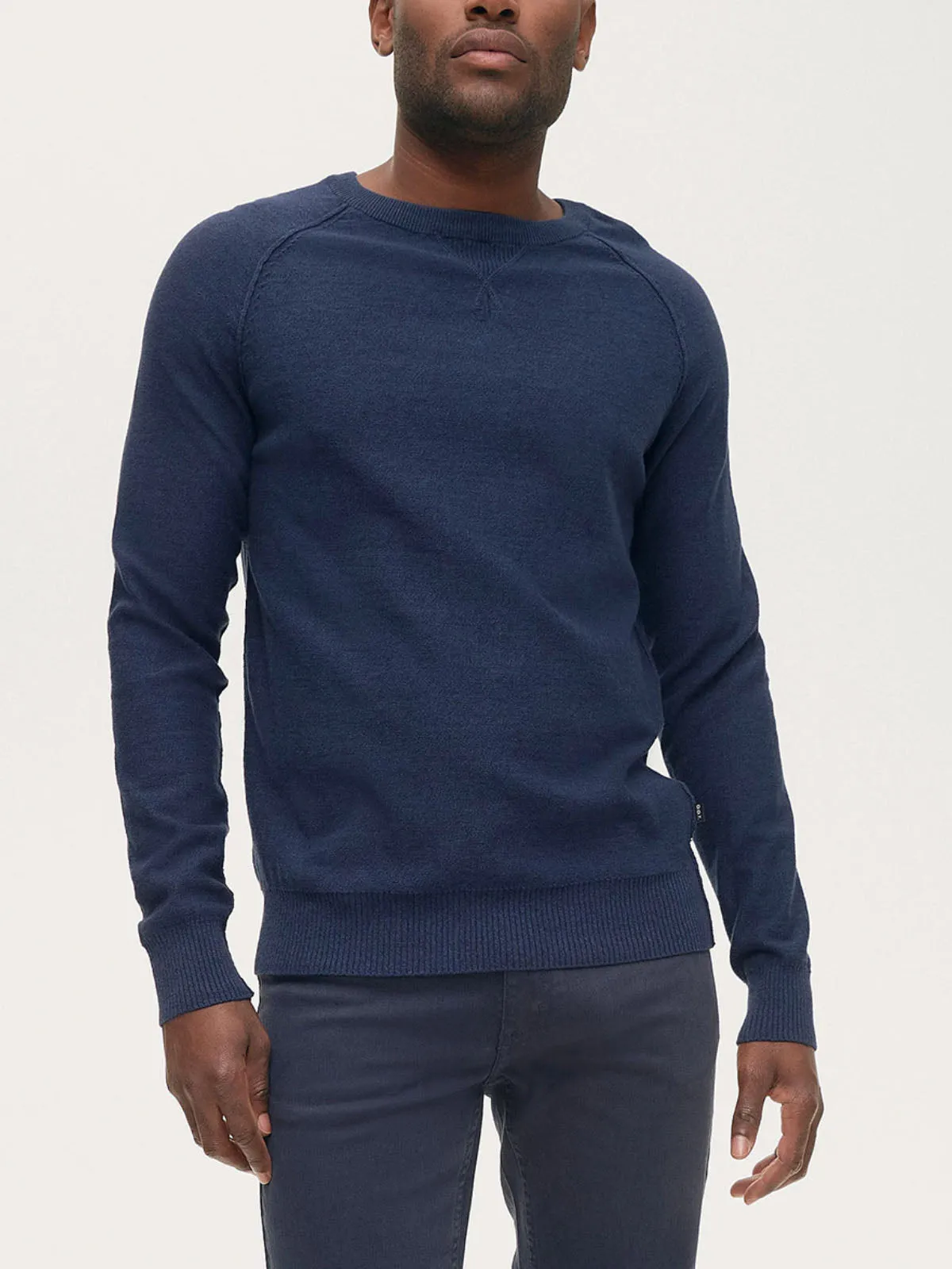 Mens Navy Blue Felix Cotton Crew Neck Long Sleeve Knitted Jumper