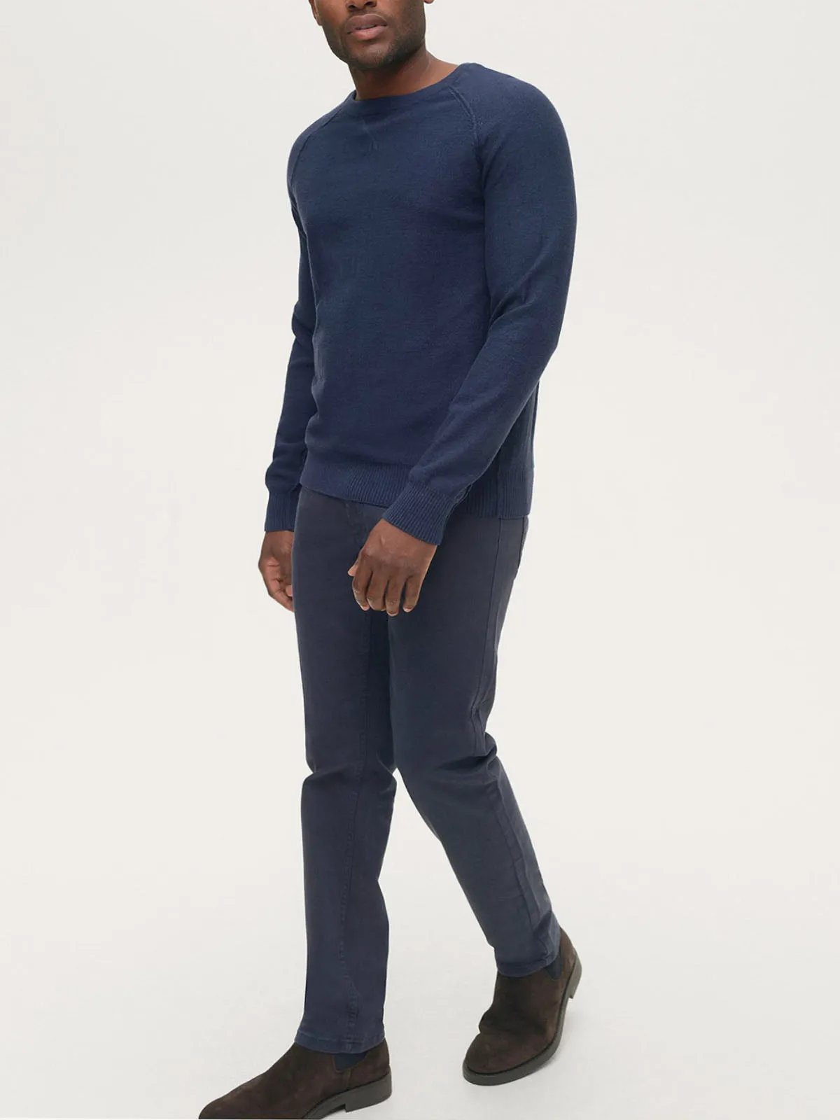Mens Navy Blue Felix Cotton Crew Neck Long Sleeve Knitted Jumper