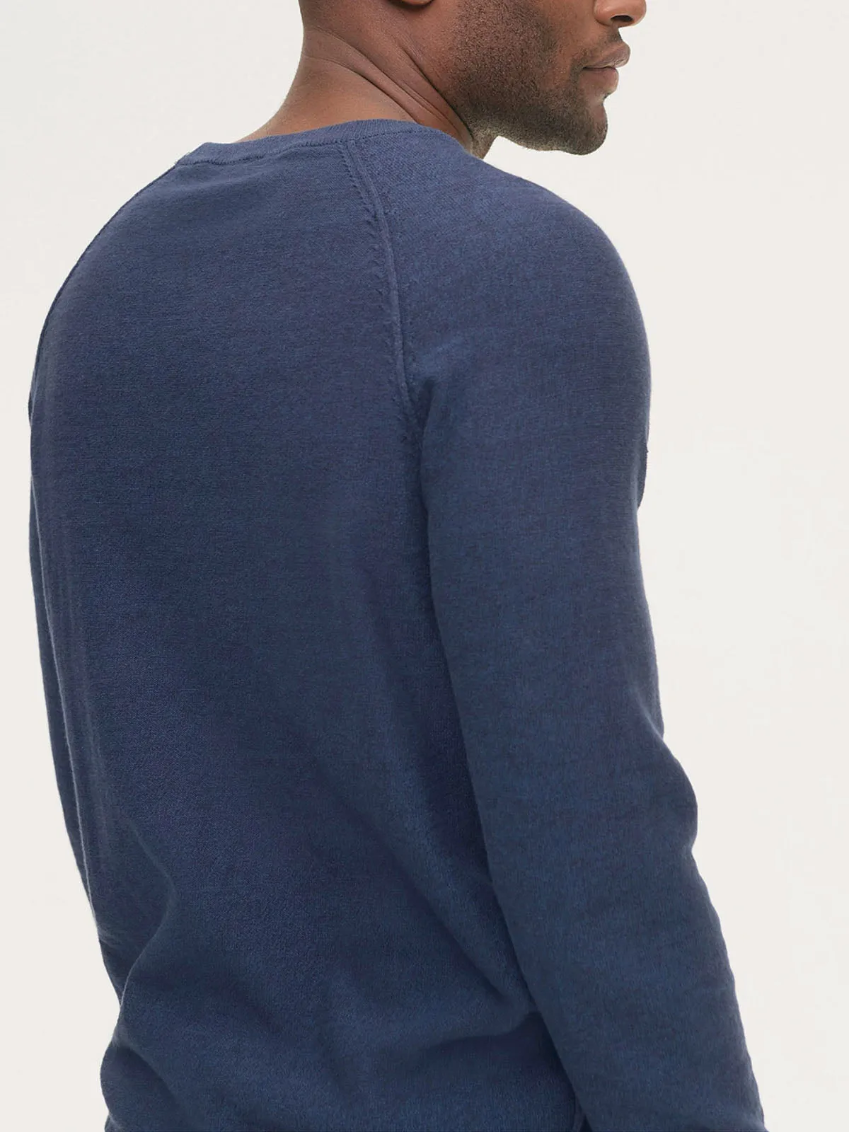 Mens Navy Blue Felix Cotton Crew Neck Long Sleeve Knitted Jumper