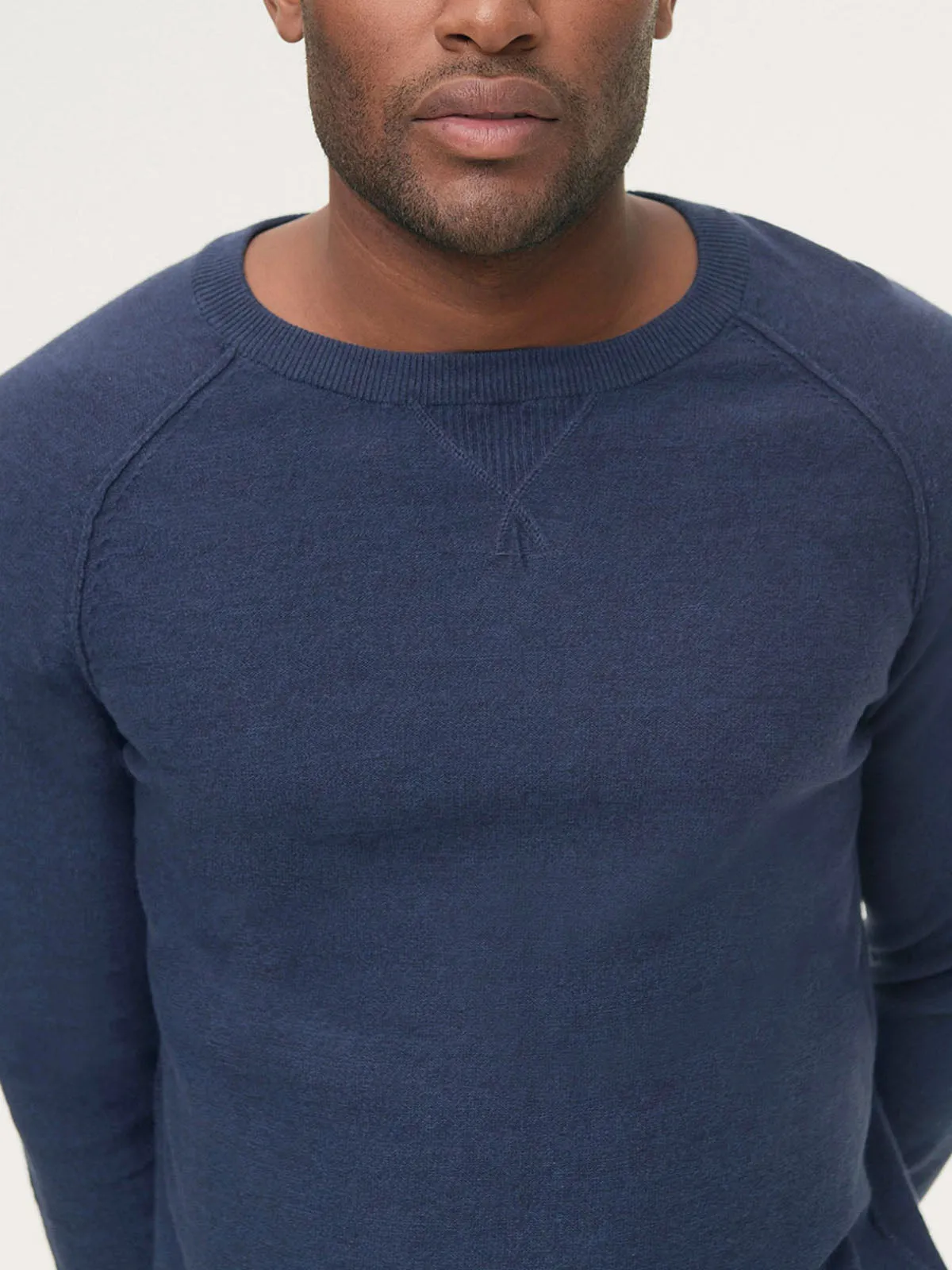 Mens Navy Blue Felix Cotton Crew Neck Long Sleeve Knitted Jumper