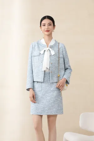 Mist Blue Short Tweed Coat