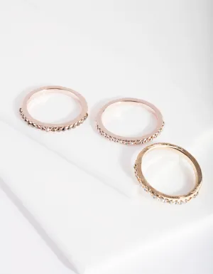 Mixed Metal Diamante Arrow Cut 3 Stack Ring Pack