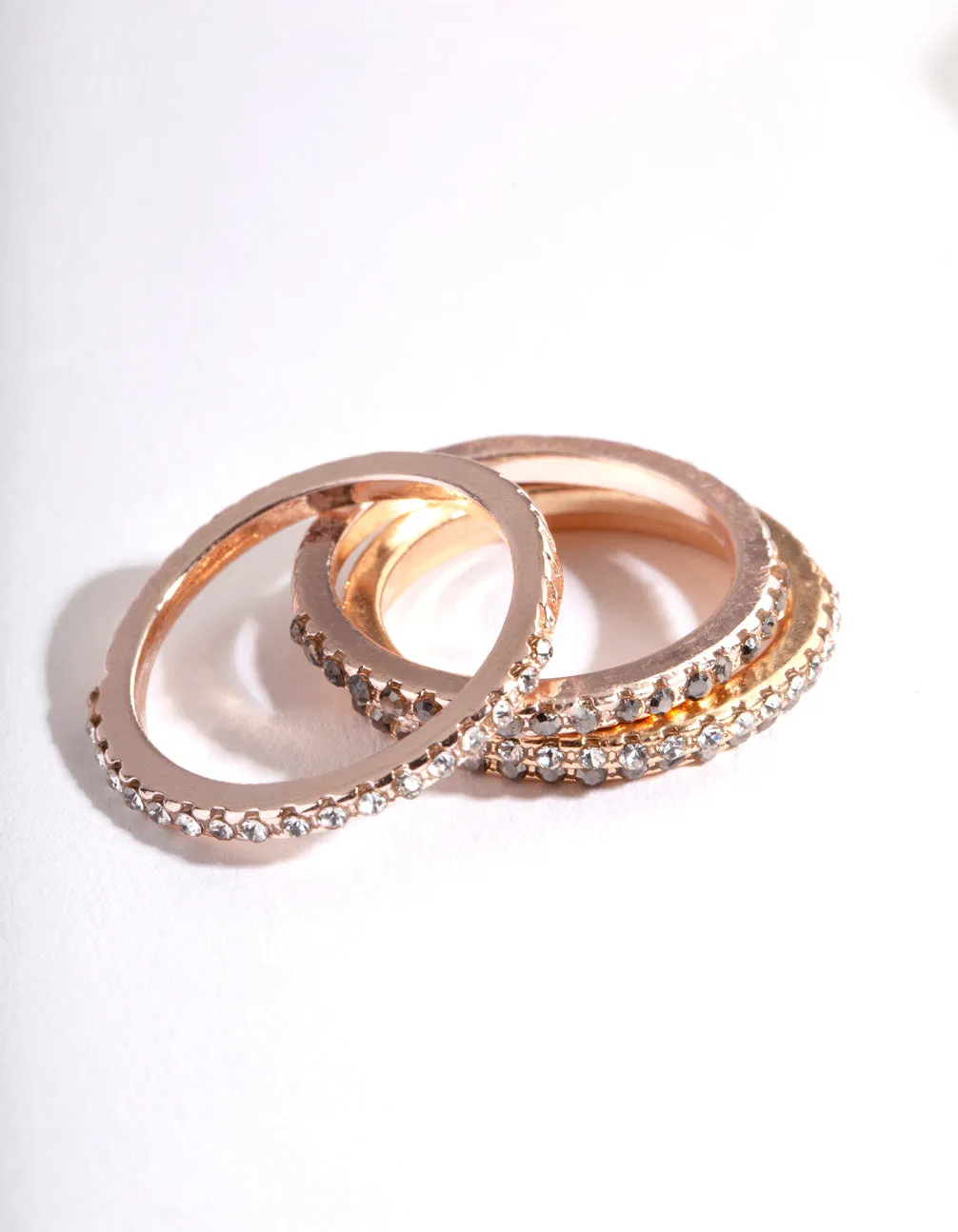 Mixed Metal Diamante Arrow Cut 3 Stack Ring Pack
