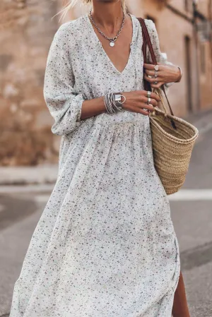 Multicolor Floral V Neck Slits Maxi Dress for Effortless Elegance