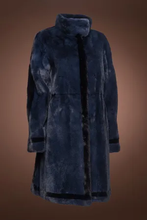 Ocean & Navy Blue Mink Fur Coat