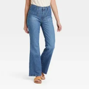 Open Box - Universal Thread Women's Flare Jeans High-Rise Stretchy Denim, White