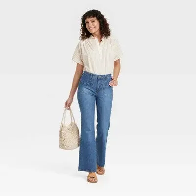 Open Box - Universal Thread Women's Flare Jeans High-Rise Stretchy Denim, White