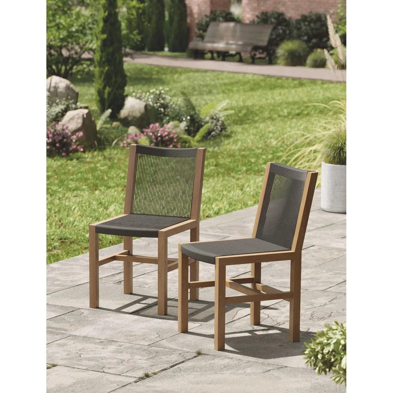 Pair of Mylor Chairs - Teak and Poly Rope (Black)