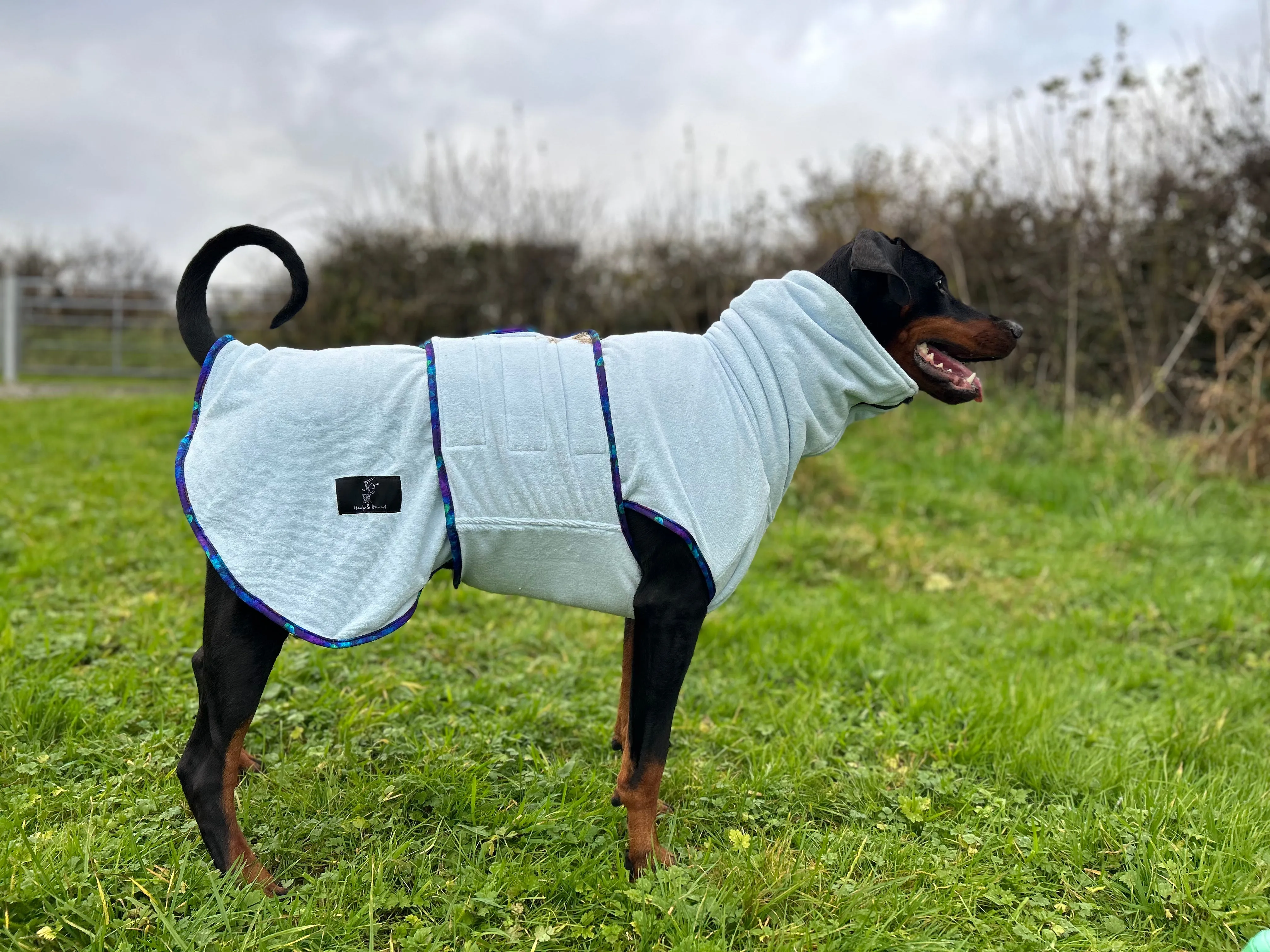 Pathfinder Dog Microfibre Drying Coat - Ice Blue with Marble Trim