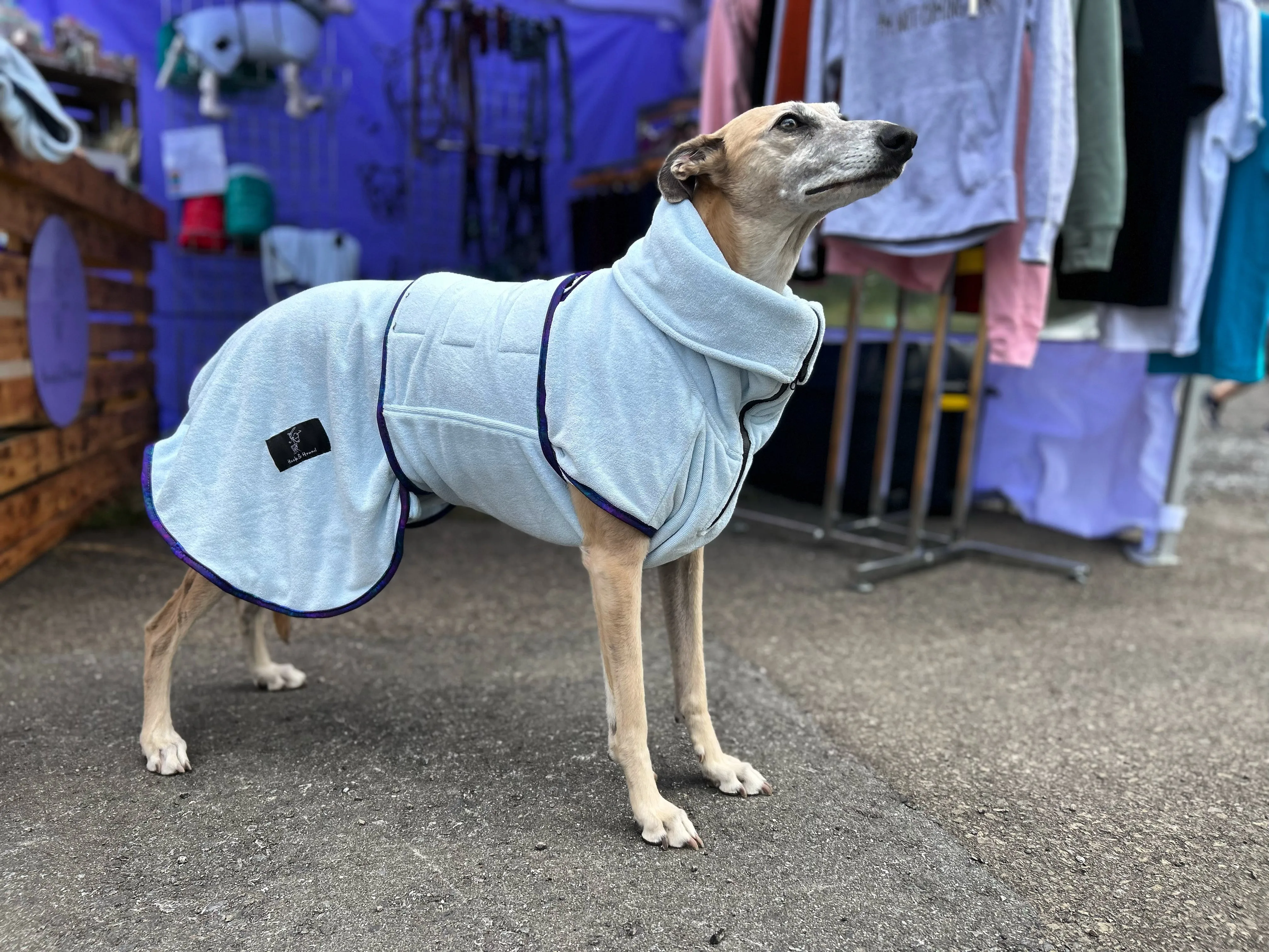 Pathfinder Dog Microfibre Drying Coat - Ice Blue with Marble Trim
