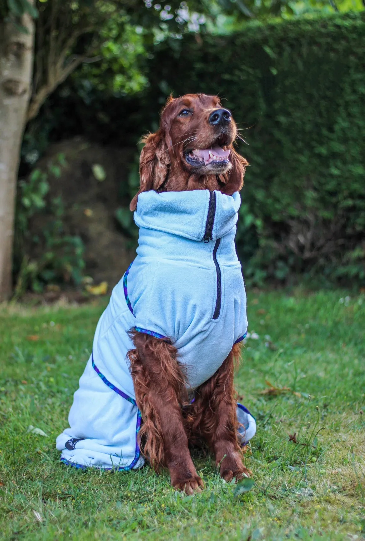 Pathfinder Dog Microfibre Drying Coat - Ice Blue with Marble Trim