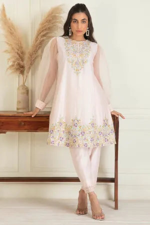 Pink Chanderi Flared Kurta Set
