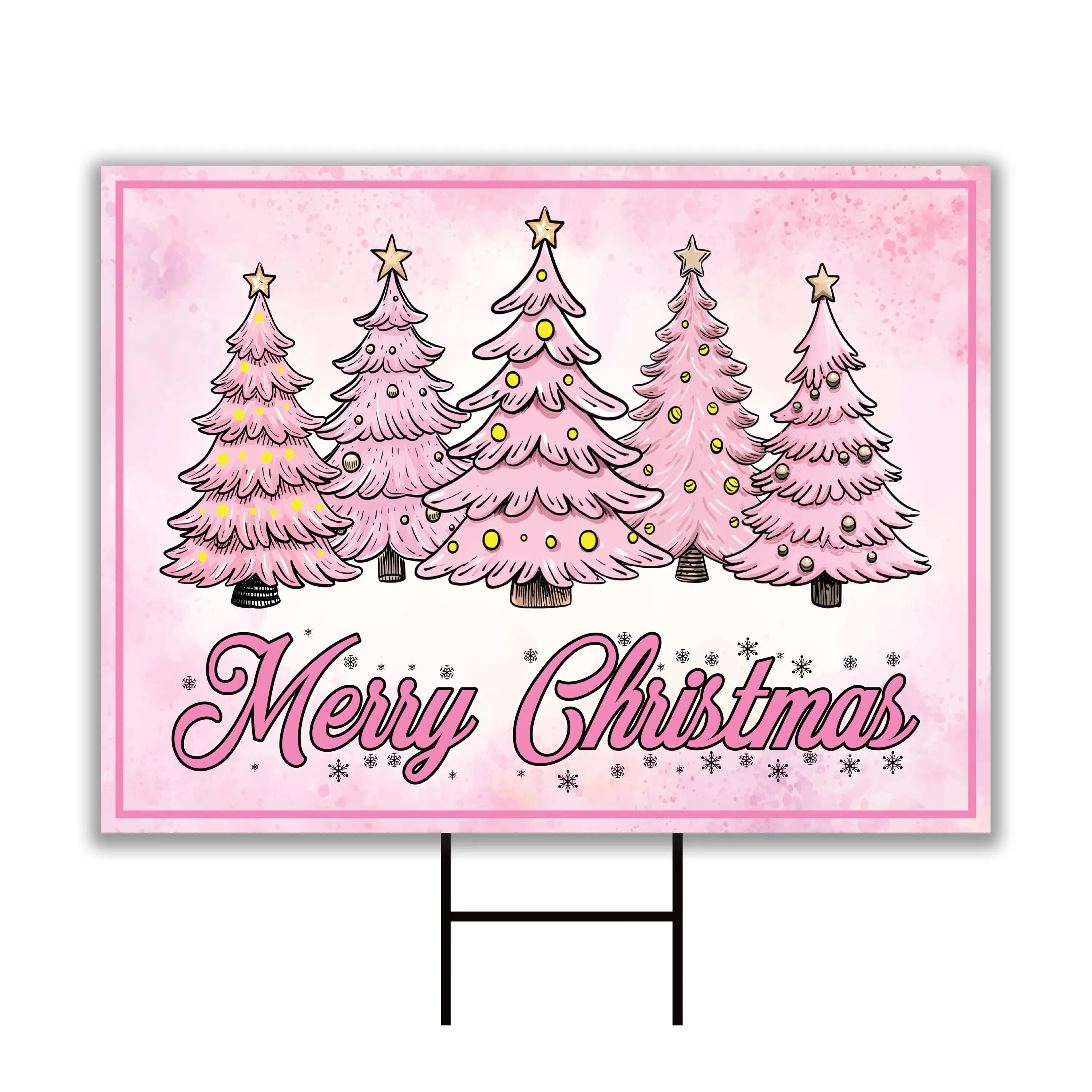 Pink Tree Christmas Yard Sign - Christmas Tree Lawn Sign, Holiday, Winter,  Xmas Tree, Merry Christmas Welcome Yard Sign with Metal H-Stake
