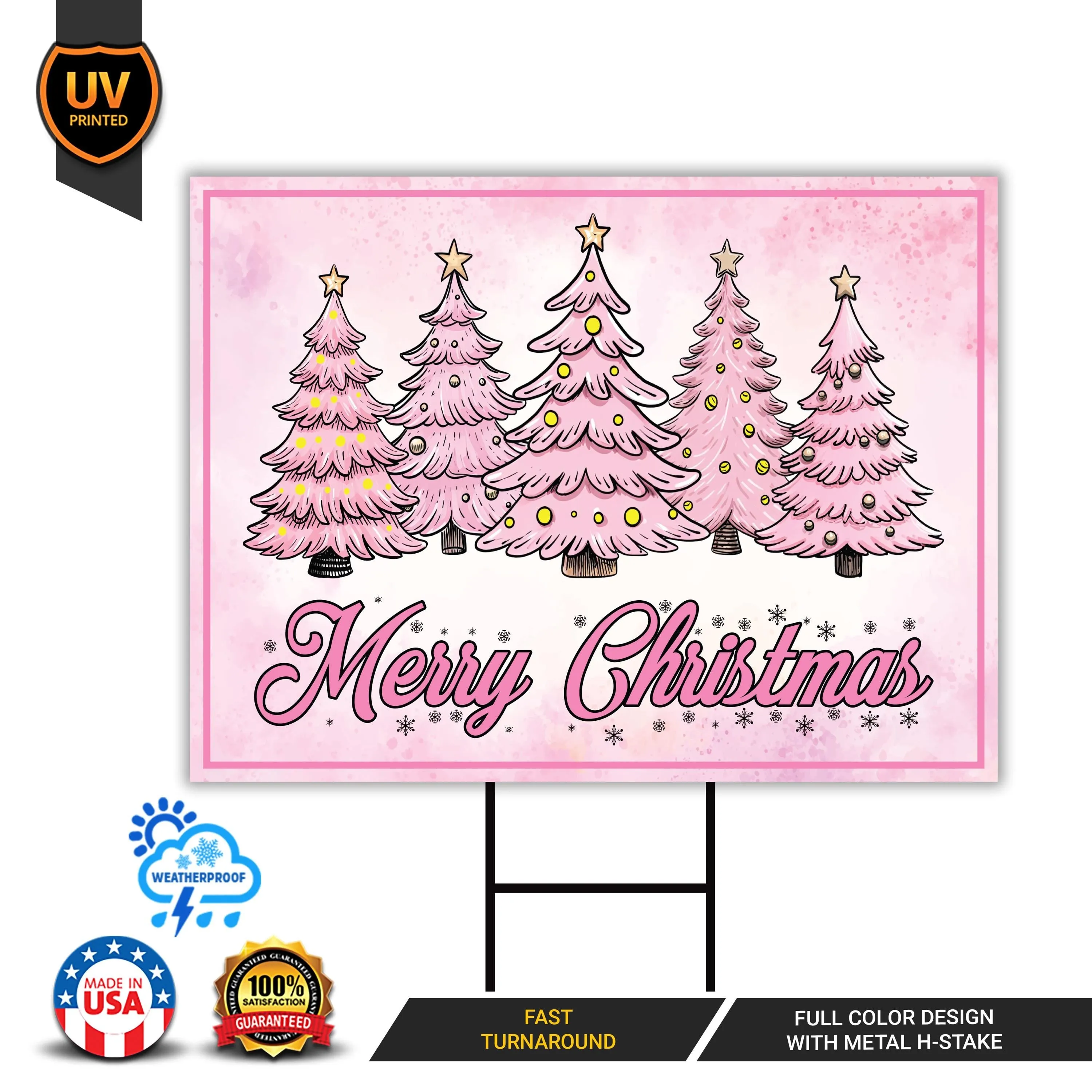 Pink Tree Christmas Yard Sign - Christmas Tree Lawn Sign, Holiday, Winter,  Xmas Tree, Merry Christmas Welcome Yard Sign with Metal H-Stake