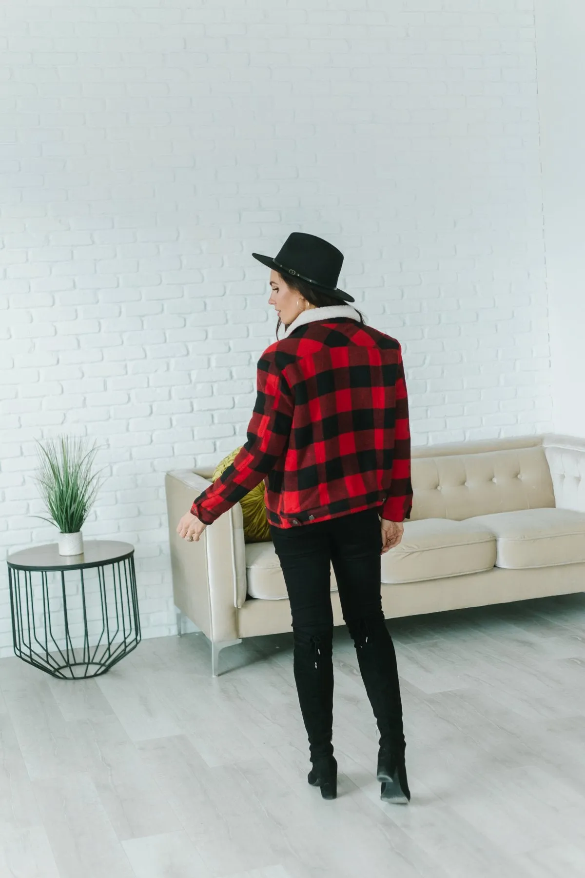 Plaid Sherpa Trim Coat