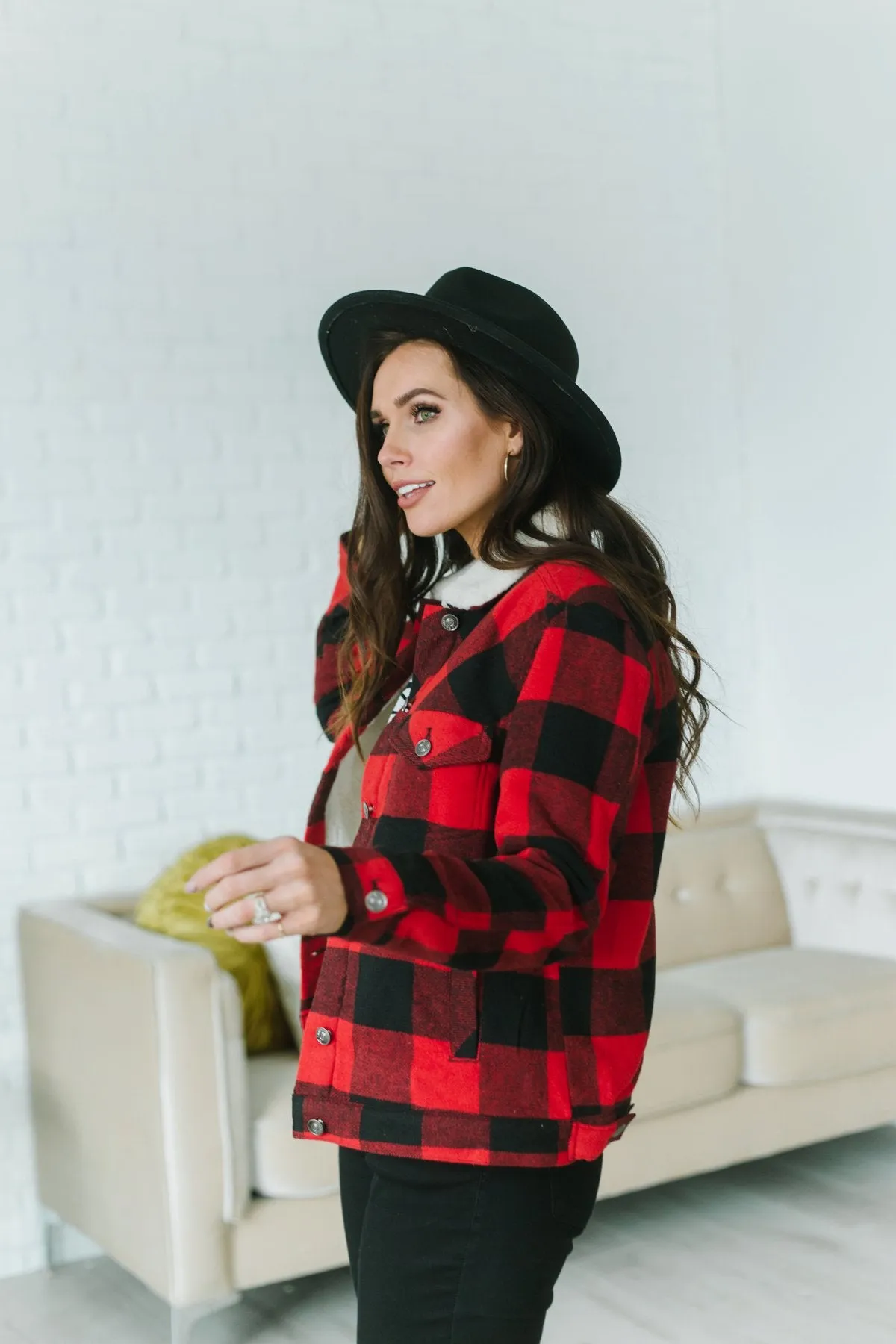 Plaid Sherpa Trim Coat
