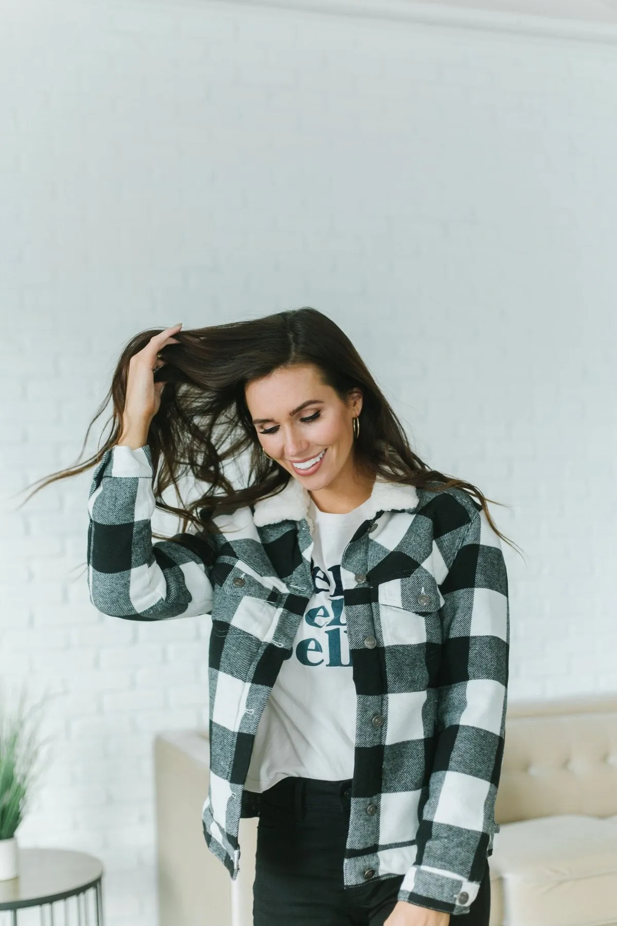 Plaid Sherpa Trim Coat